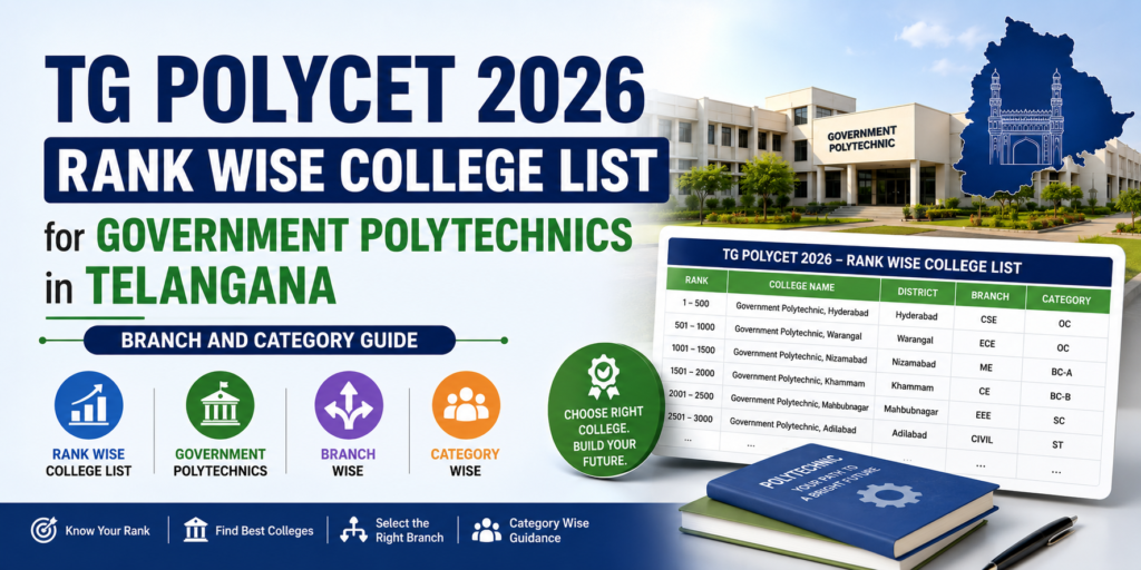 TG POLYCET 2026 rank wise college list for government polytechnics in Telangana - branch and category guide